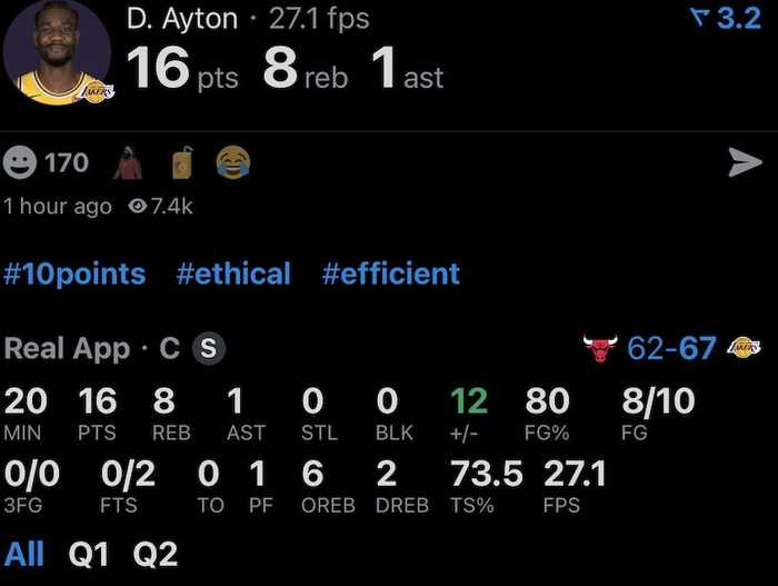 艾顿半场10投8中砍16分8篮板，罚球2中0